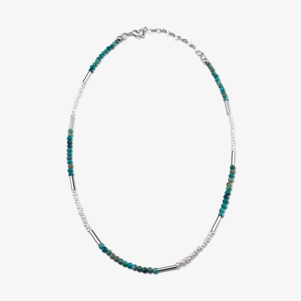 Helen Turquoise Necklace/ Natural turquoise & seed fresh water pearl Necklace